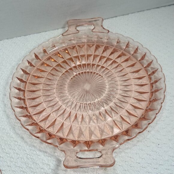 Jeanette Windsor Other - Jeannette Windsor Pink Glass Diamond Pattern Handled Tray Cake Platter Serving